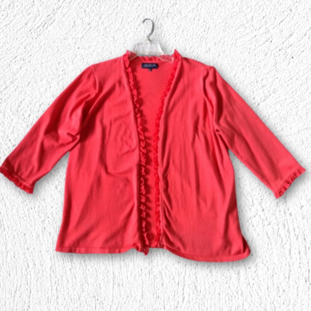 Jones New York Coral Cardigan with Ruffle